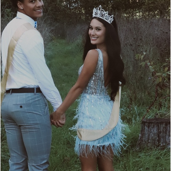 Sherrie Hill Baby Blue short feather Homecoming Dress - Picture 2 of 3